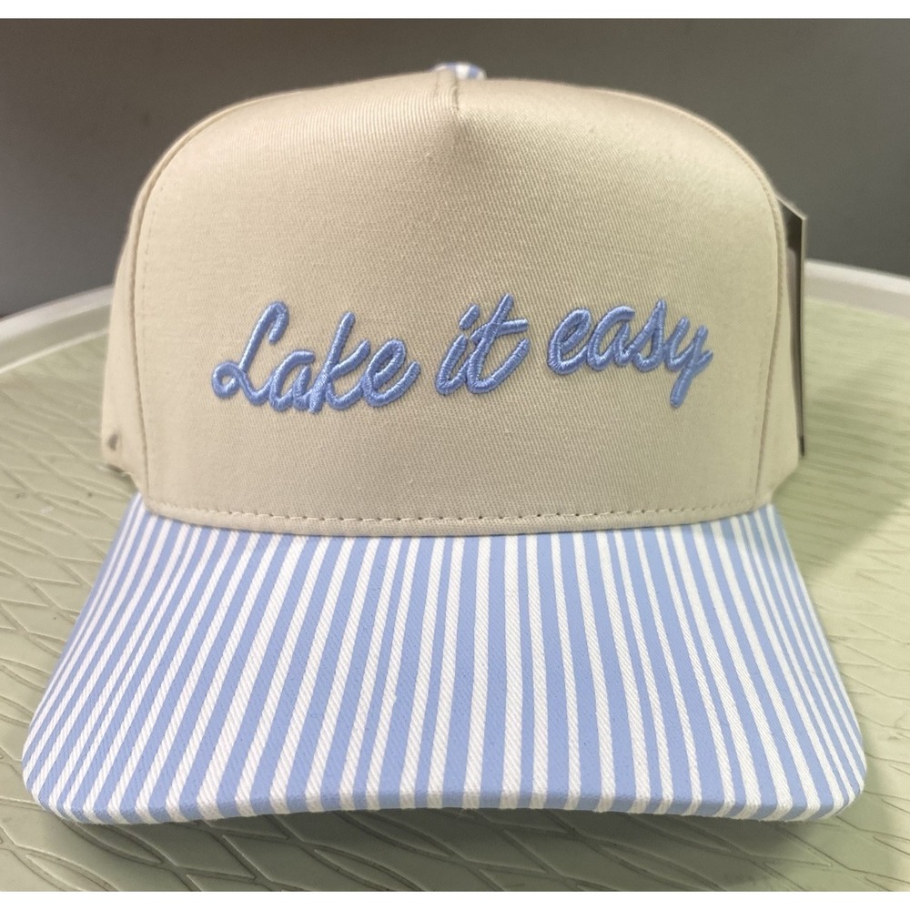 C.C Women LAKE IT EASY Embroidered Trucker Snapback Baseball Cap Hat Ivory/Blue